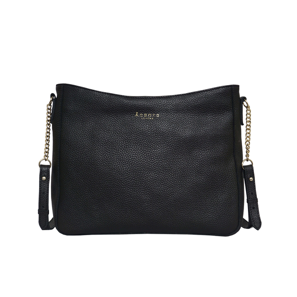 Assots London LOUISA - 100% Genuine Leather Handbag with Shoulder Strap (30x7x24cm) - Black