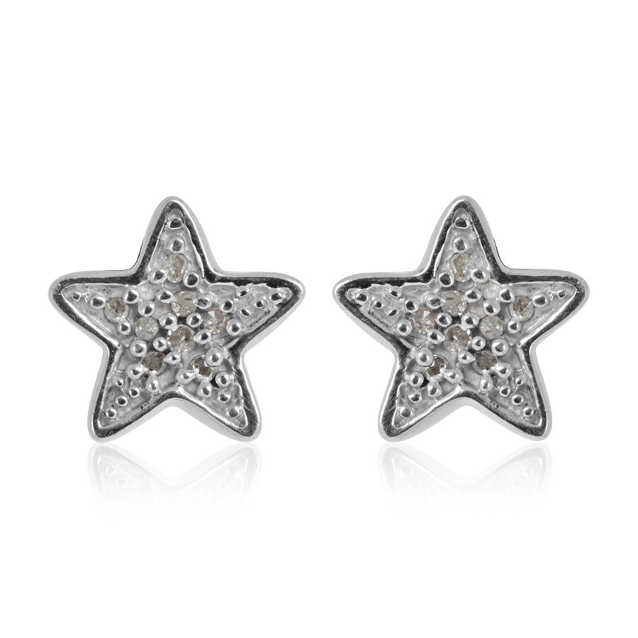 Set of Two - Diamond (Rnd) Star and Crescent Moon Earrings in Platinum Overlay Sterling Silver 0.150 Ct.