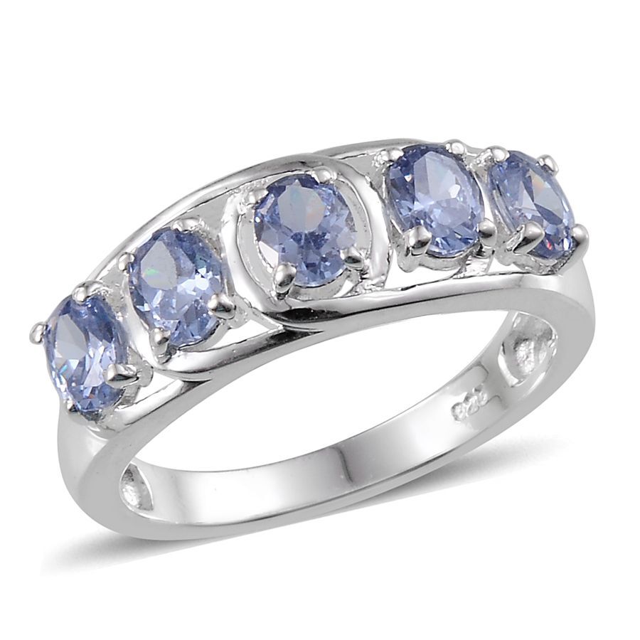 AAA Simulated Tanzanite (Ovl) 5 Stone Ring in Sterling Silver