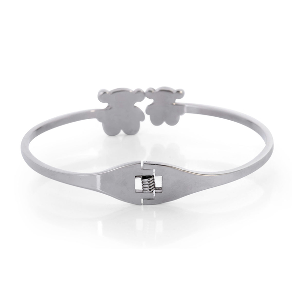 Close Out Deal Black and White Austrian Crystal Teddy Bear Bangle (Size 7.5) in Stainless Steel