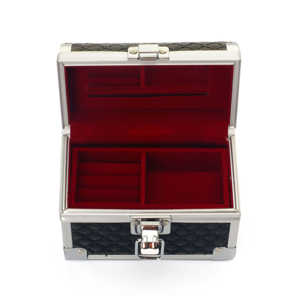 Black Colour Jewellery Box in Silver Tone with Mirror Inside (Size 13x7.4x10 Cm)