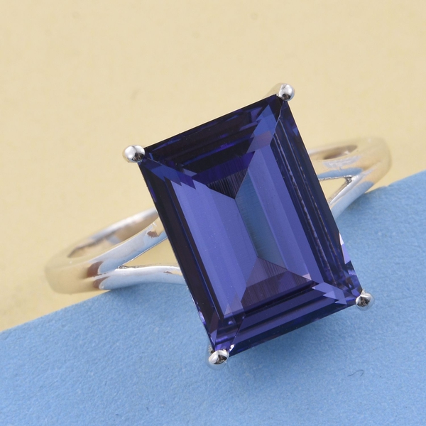 Lustro Stella  - Tanzanite Colour Crystal (Bgt) Solitaire Ring in Platinum Overlay Sterling Silver