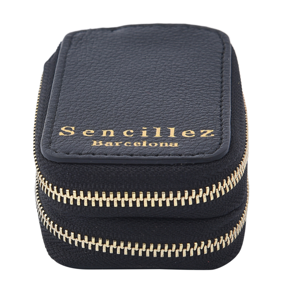 SENCILLEZ 100% Genuine Leather Key Holder Chain with Detachable Lobster Clasp and Zipper Closure (Size 10x5x4Cm) - Black