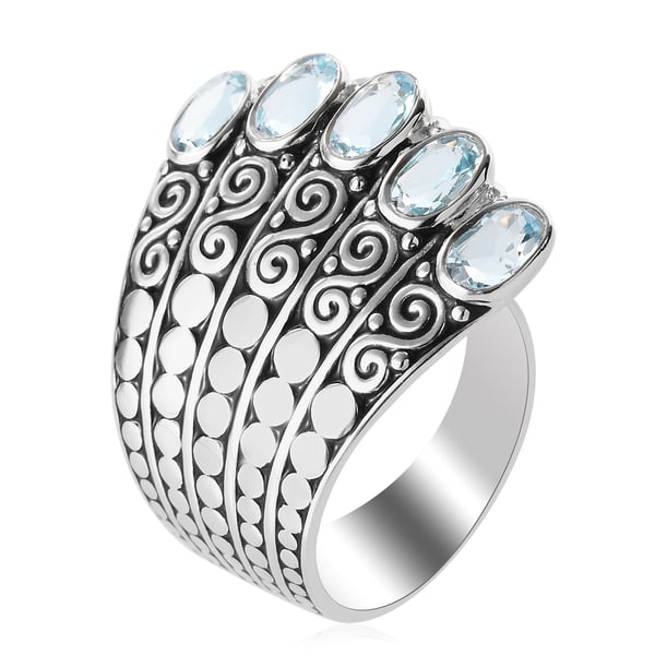 Sajen Silver CULTURAL FLAIR Collection - Skyblue Topaz Enamelled Ring in Rhodium Overlay Sterling Silver 2.25 ct, Silver wt 8.40 Gms