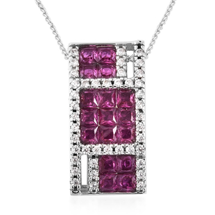 Lustro Stella - Simulated Ruby and Simulated Diamond Pendant with Chain (Size 18) in Platinum Overla