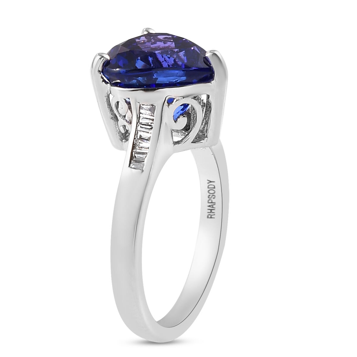 RHAPSODY 950 Platinum AAAA Tanzanite and Diamond (VS-E-F) Heart  Ring 5.280 Ct, Platinum Wt. 5.97 Gms