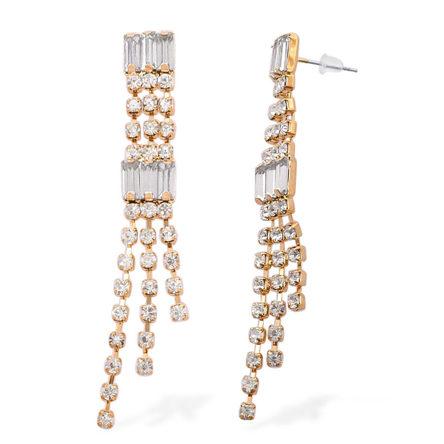 White Austrian Crystal and Simulated White Stone Necklace (Size 20) and Earrings (with Push Back) in Gold Tone