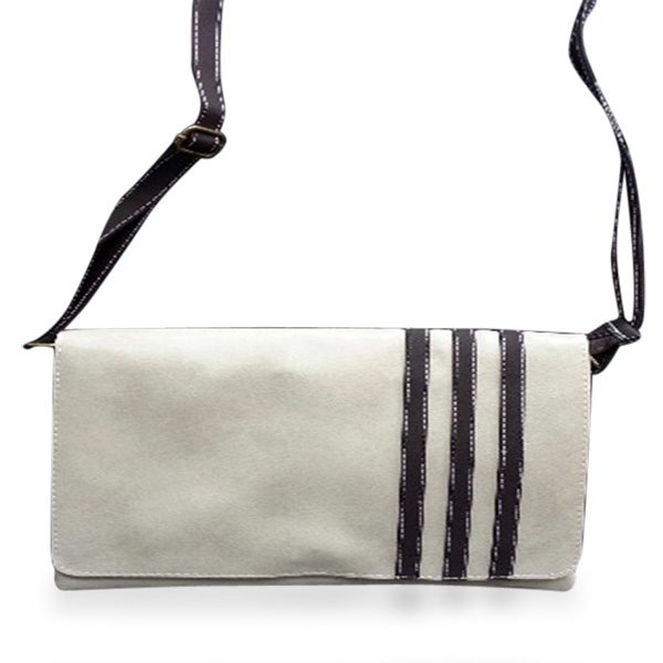 Faux Leather Cream Colour Shoulder Bag with Adjustable Chocolate Colour Strap (Size 12x8.5)