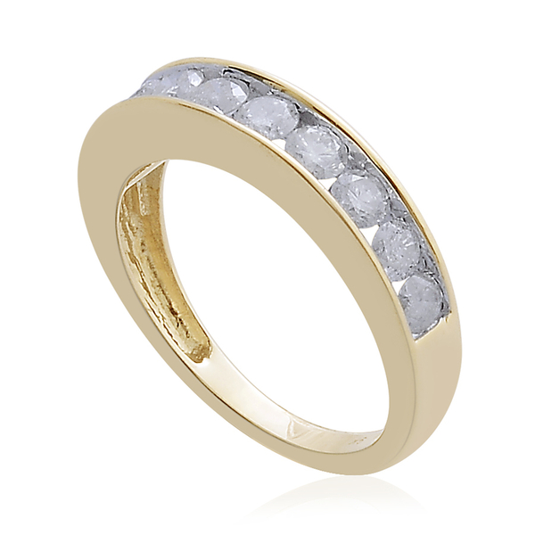 9K Yellow Gold SGL Certified Diamond (Rnd) (I3/G-H) Half Eternity Ring 1.000 Ct.