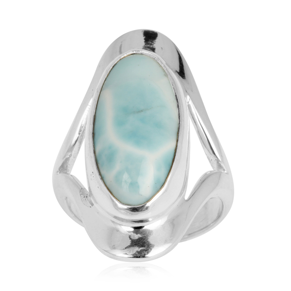 Royal Bali Collection Larimar (Ovl) Solitaire Ring in Sterling Silver 9.280 Ct.