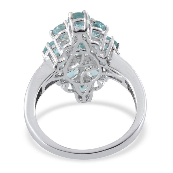 AA Paraibe Apatite (Ovl 0.50 Ct), Diamond Ring in Platinum Overlay Sterling Silver 3.520 Ct.