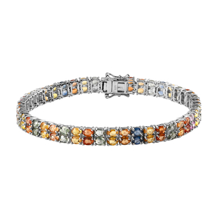 Multi Sapphire Tennis Bracelet (Size - 8) in Platinum Overlay Sterling Silver 20.240 Ct, Silver Wt. 