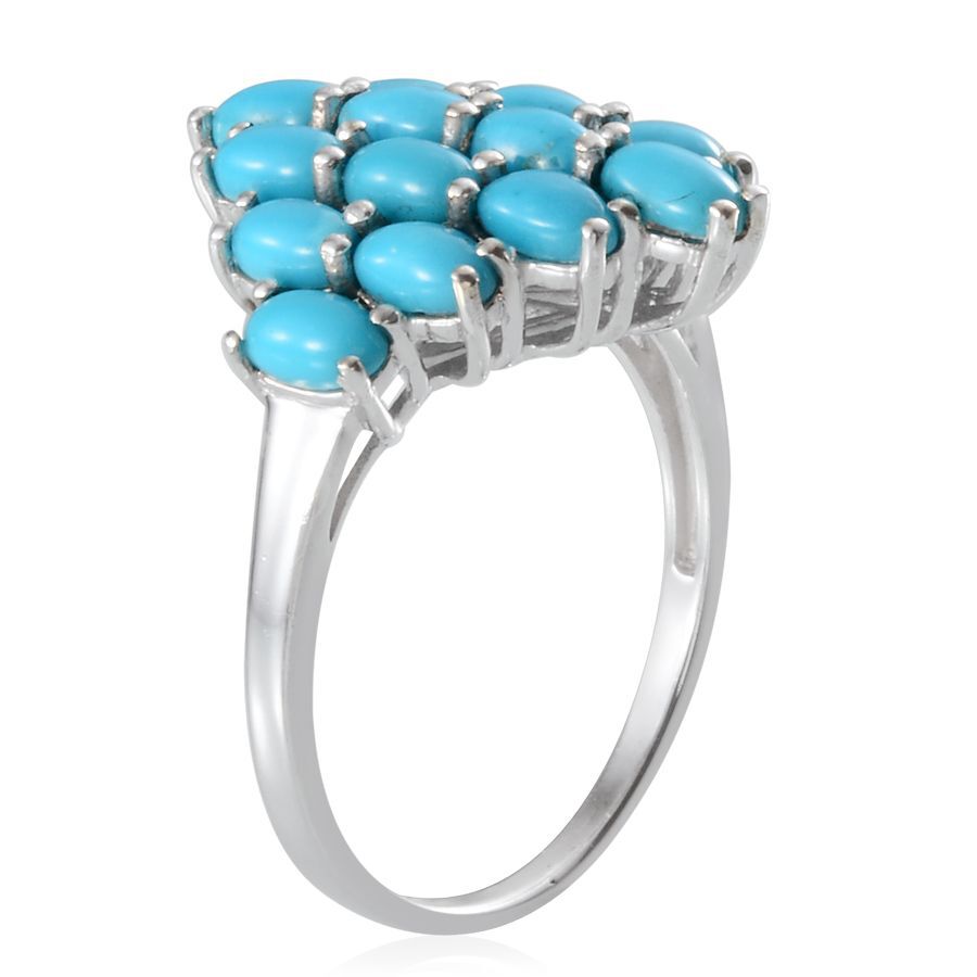 Arizona Sleeping Beauty Turquoise (Ovl) Cluster Ring in Platinum Overlay Sterling Silver 3.500 Ct.