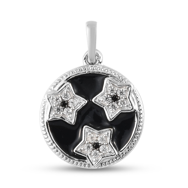 GP Celestial Dream Collection - Natural Cambodian Zircon, Black Spinel and Kanchanaburi Blue Sapphire Star Flower Pendant in Platinum Overlay Sterling Silver
