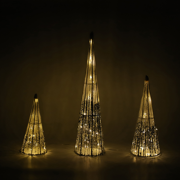 Set of 3 - Decorative Christmas Tree Adorned with LED String Light (Size 13x30cm, 14.5x40cm & 15x60c