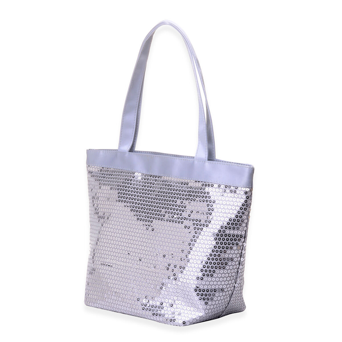 Silver Shiny Sparkle Sequin Tote Bag (Size 15x5.6x11x9 inch)