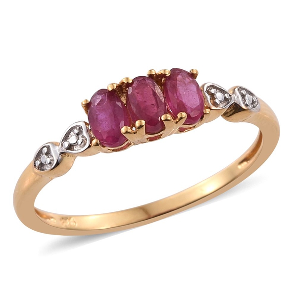 One Time Deal-African Ruby (Ovl) Trilogy Ring in 14K Gold Overlay Sterling Silver 1.000 Ct.