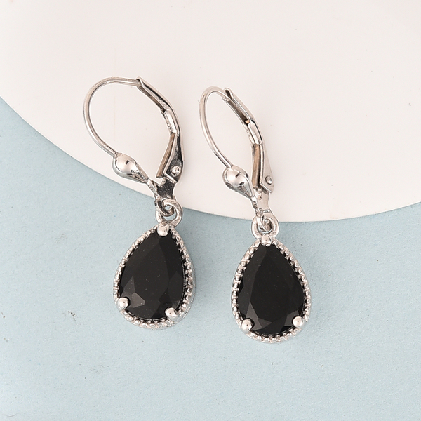 AA Black Tourmaline (Pear) Lever Back Earrings in Platinum Overlay Sterling Silver 3.500 Ct.