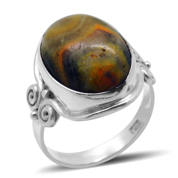 Royal Bali Collection Bumble Bee Jasper (Ovl) Solitaire Ring in Sterling Silver 9.590 Ct.