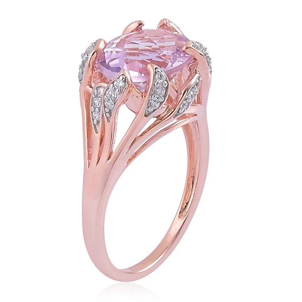 Rose De France Amethyst (Ovl 3.00 Ct), White Zircon Ring in Rose Gold Overlay Sterling Silver 3.250 Ct.