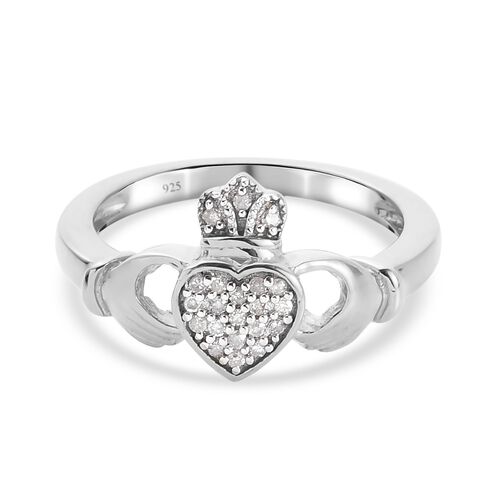 Diamond Claddagh Ring in Platinum Plated Sterling Silver - M3573425 - TJC
