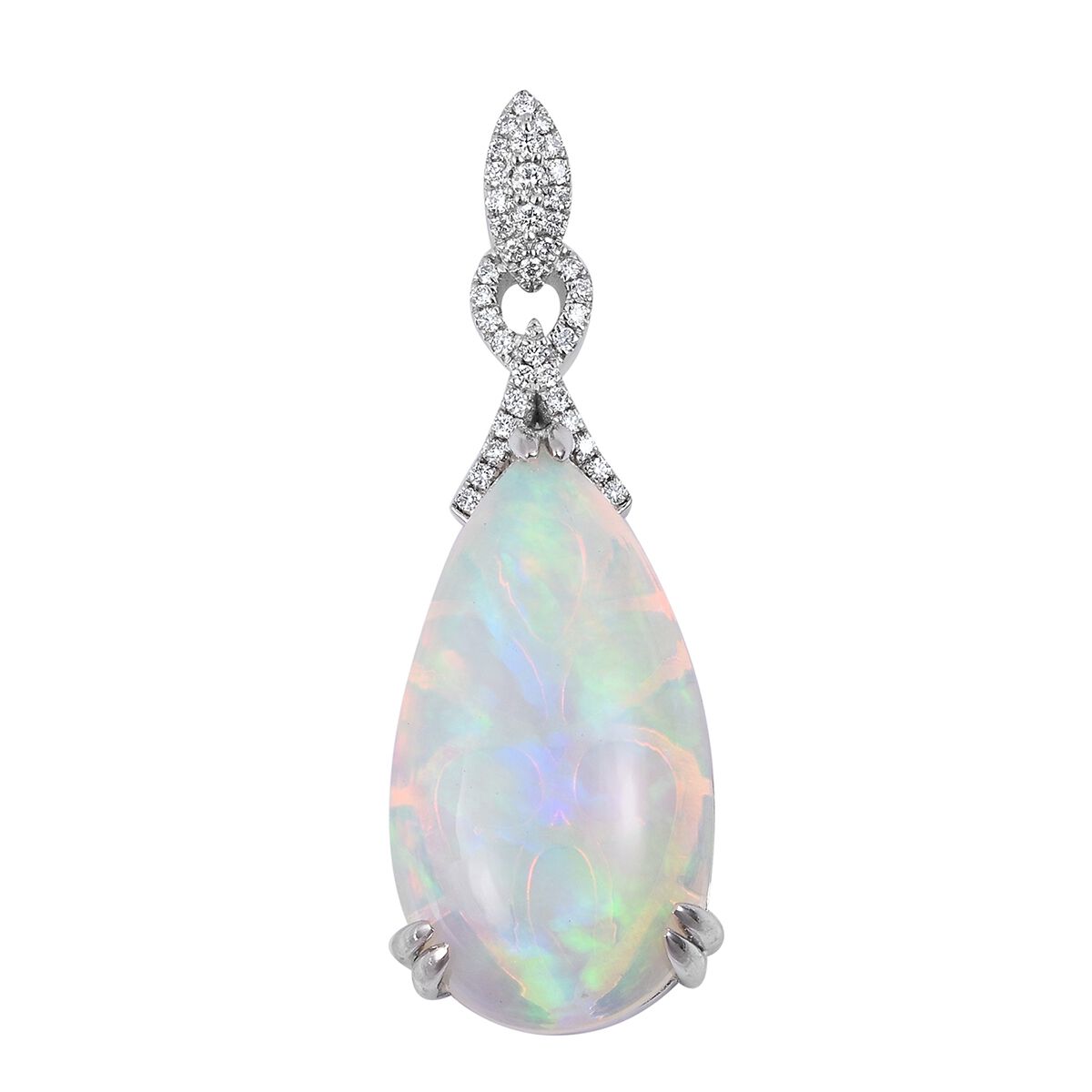 Signature Collection- RHAPSODY 950 Platinum AAAA Ethiopian Welo Opal (Pear 12.19 Ct), Diamond (VS/F)