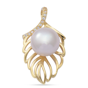 Freshwater Pearl and Simulated Diamond Pendant in Yellow Gold Overlay Sterling Silver