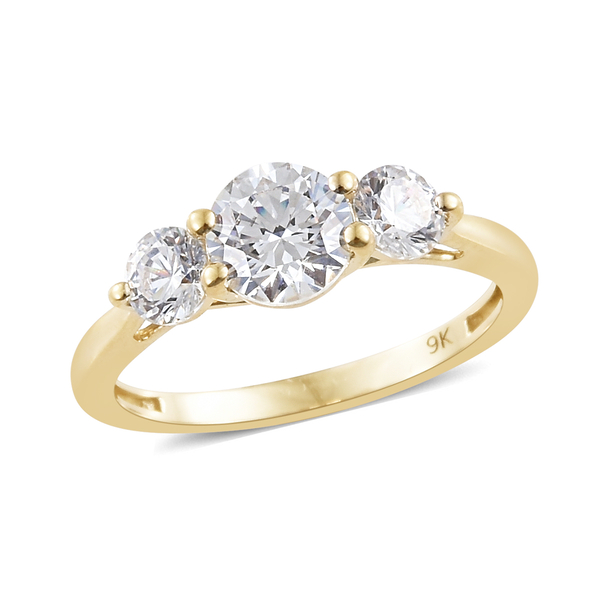Lustro Stella Made with Finest CZ Trilogy Ring in 9K Gold 1.48 Grams