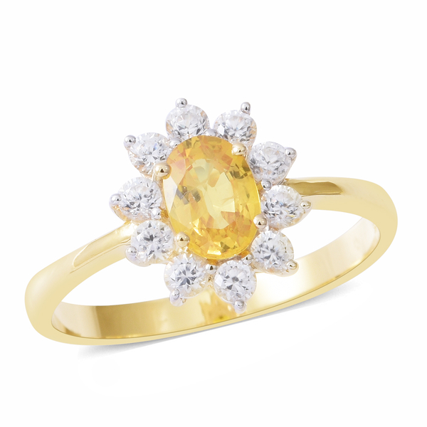 2 Carat AAA Yellow Sapphire and White Zircon Halo Ring in 9K Gold 2.2 Grams