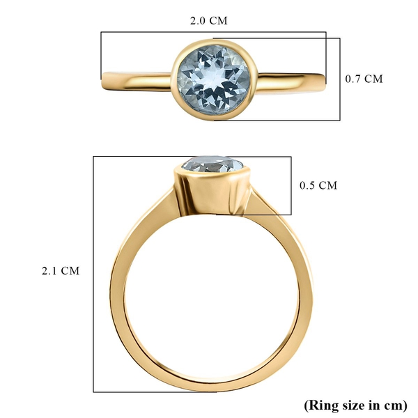 Aquamarine Solitaire Ring in 18K Vermeil Yellow Gold Plated Sterling Silver 0.77 Ct