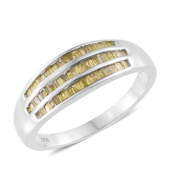 Yellow Diamond (Bgt) Ring in Platinum Overlay Sterling Silver 0.500 Ct.