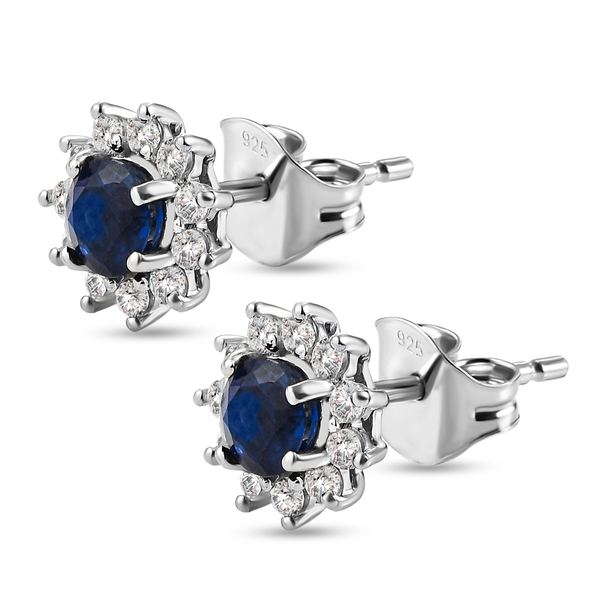Kashmir Kyanite and Natural Cambodian Zircon Stud Earrings (with Push Back) in Sterling Silver 1.19 Ct.
