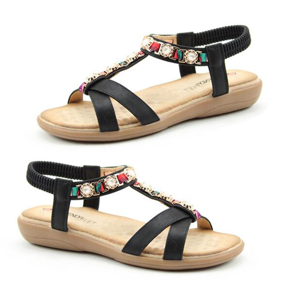 Heavenly Feet Amber Sandal with Elasticated Ankle Strap in Black ...