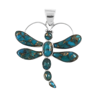 Santa Fe Collection - Blue Mojave Turquoise Dragonfly Pendant in Sterling Silver 3.25 Ct.