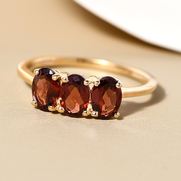 Mozambique Garnet Trilogy Ring in 14K Gold Overlay Sterling Silver 1.68 Ct.