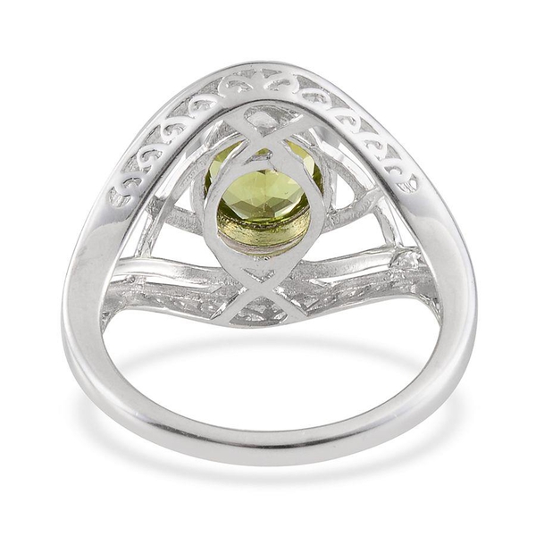 AA Hebei Peridot (Ovl) Solitaire Ring in Platinum Overlay Sterling Silver 2.500 Ct.