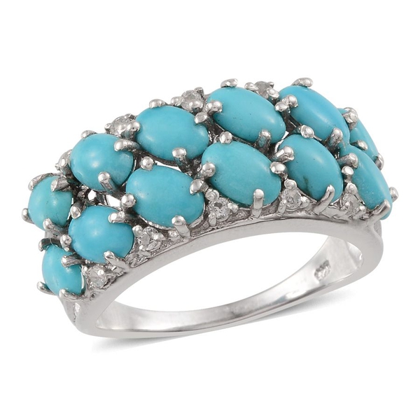 Arizona Sleeping Beauty Turquoise (Ovl), White Topaz Ring in Platinum Overlay Sterling Silver 3.750 