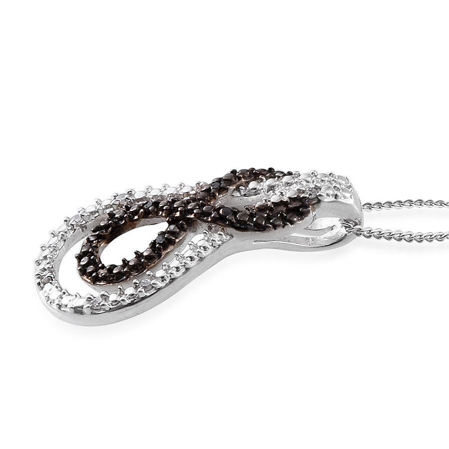 Black Diamond (Rnd), White Diamond Infinity Pendant With Chain Platinum Overlay Sterling Silver 0.100 Ct.