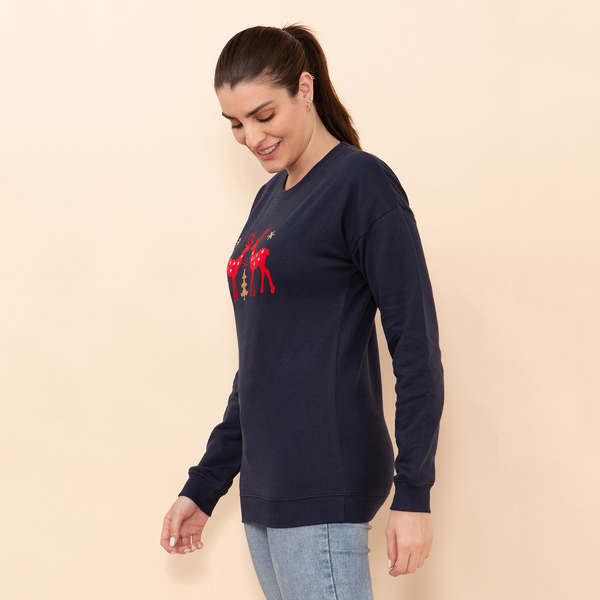 100% Cotton Fleece Knit Sweatshirt (Size S) - Navy