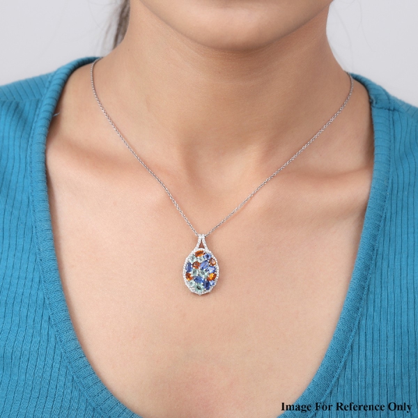 Multi Colour Kyanite and Natural Cambodian Zircon Pendant in Platinum Overlay Sterling Silver 5.220 Ct.
