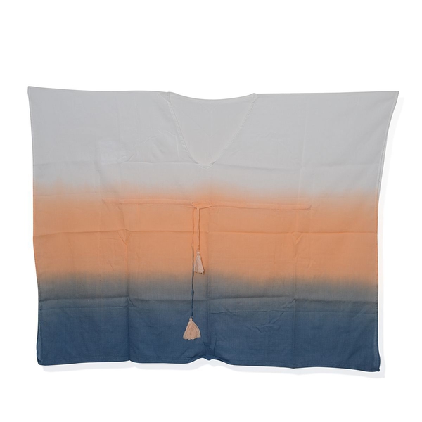100% Cotton Blue, Peach and White Colour Ombre Effects Poncho (Size 85x60 Cm)