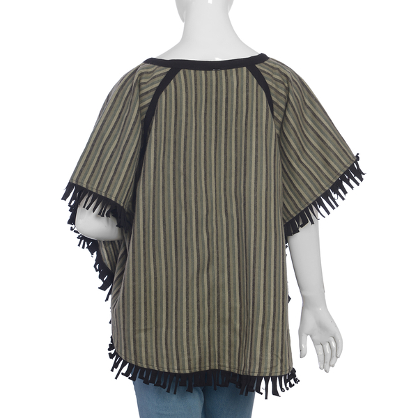 Grey and Black Colour Top with Fringes (Size 86.4x68.6 Cm)