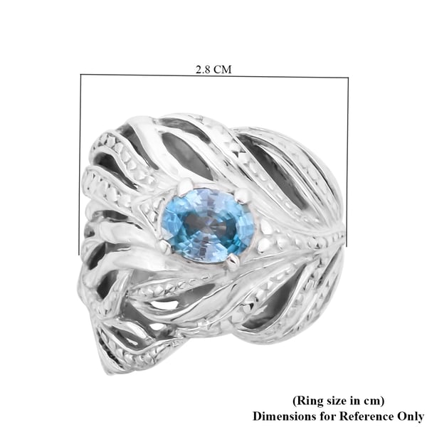 Ratanakiri Blue Zircon Feather Design Ring in Sterling Silver 2.77 Ct, Silver wt 16.40 Gms