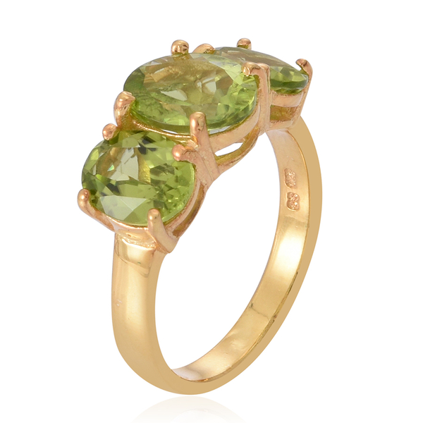 AA Hebei Peridot (Ovl 2.75 Ct) 3 Stone Ring in Yellow Gold Overlay Sterling Silver 6.750 Ct.