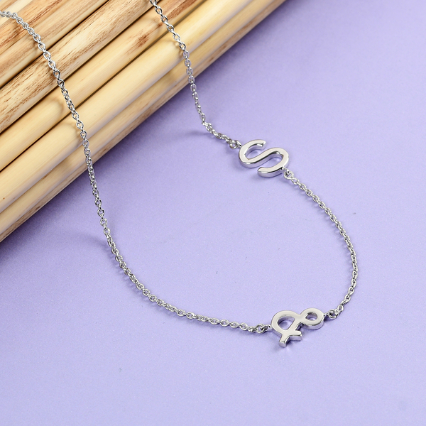 Personalised Single Alphabet + &, Name Necklace in Silver, Size 18+2 Inch