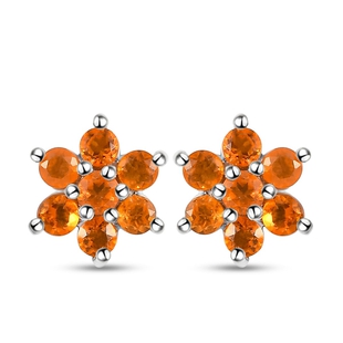 Jalisco Fire Opal Floral Stud Earrings (with Push Back) in Platinum Overlay Sterling Silver