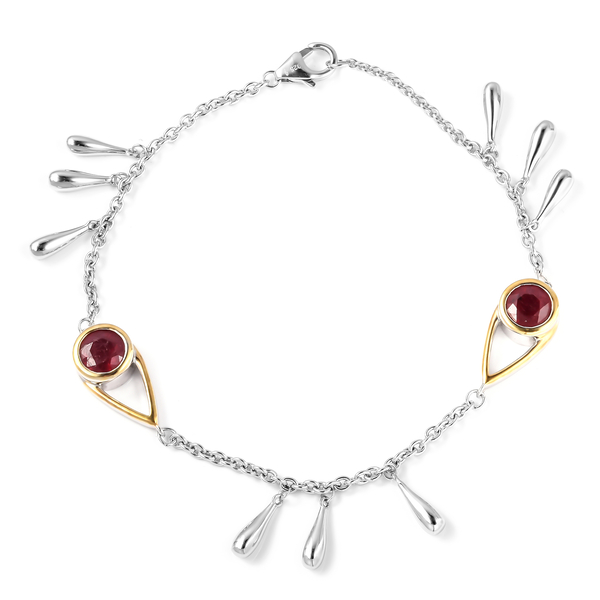 LucyQ - Open Drip Collection - African Ruby (Rnd) Rhodium and Gold Overlay Sterling Silver Bracelet 