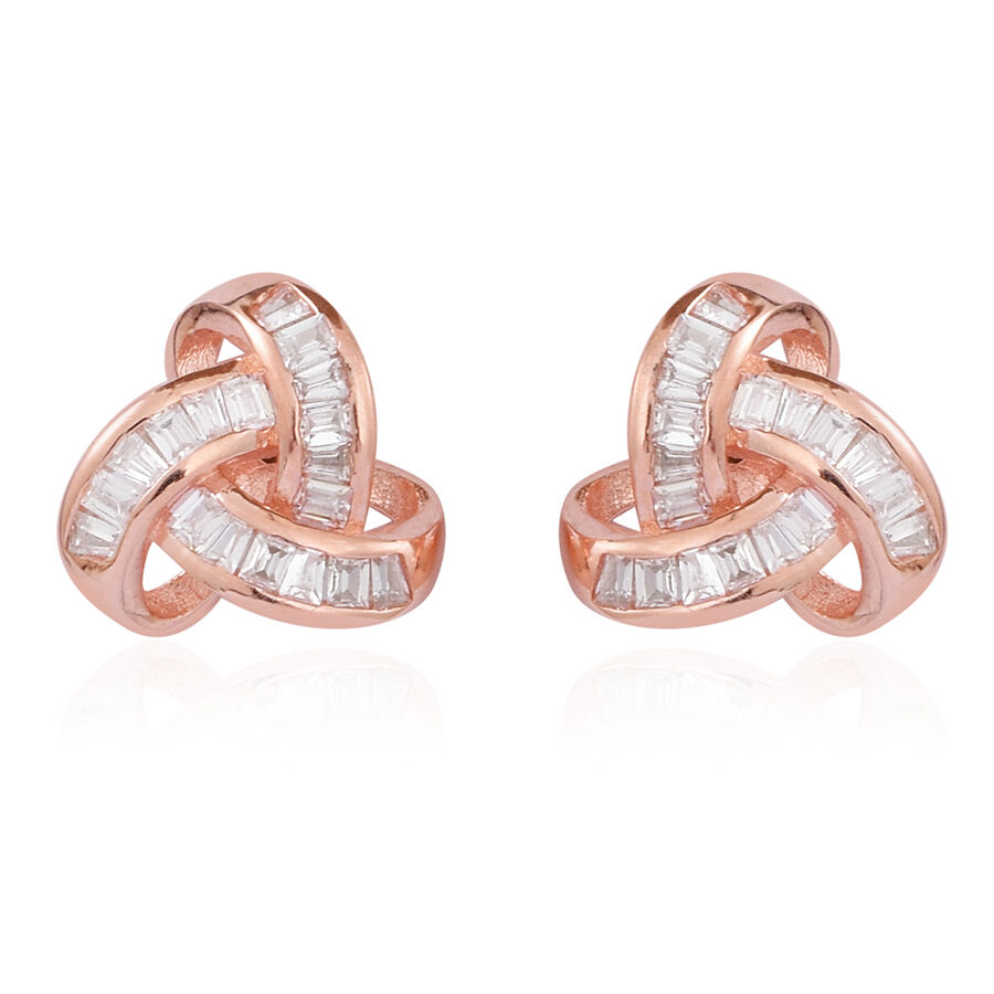 ELANZA AAA Simulated Diamond (Bgt) Triple Knot Stud Earrings (with Push Back) in 14K Rose Gold Overl