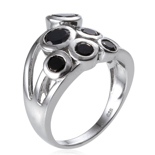 Boi Ploi Black Spinel (Rnd) Ring in Platinum Overlay Sterling Silver 3.250 Ct.