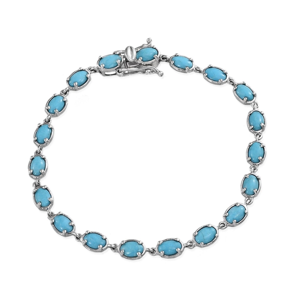 Arizona Sleeping Beauty Turquoise (Ovl) Bracelet (Size 7.5) in Platinum Overlay Sterling Silver 6.500 Ct.
